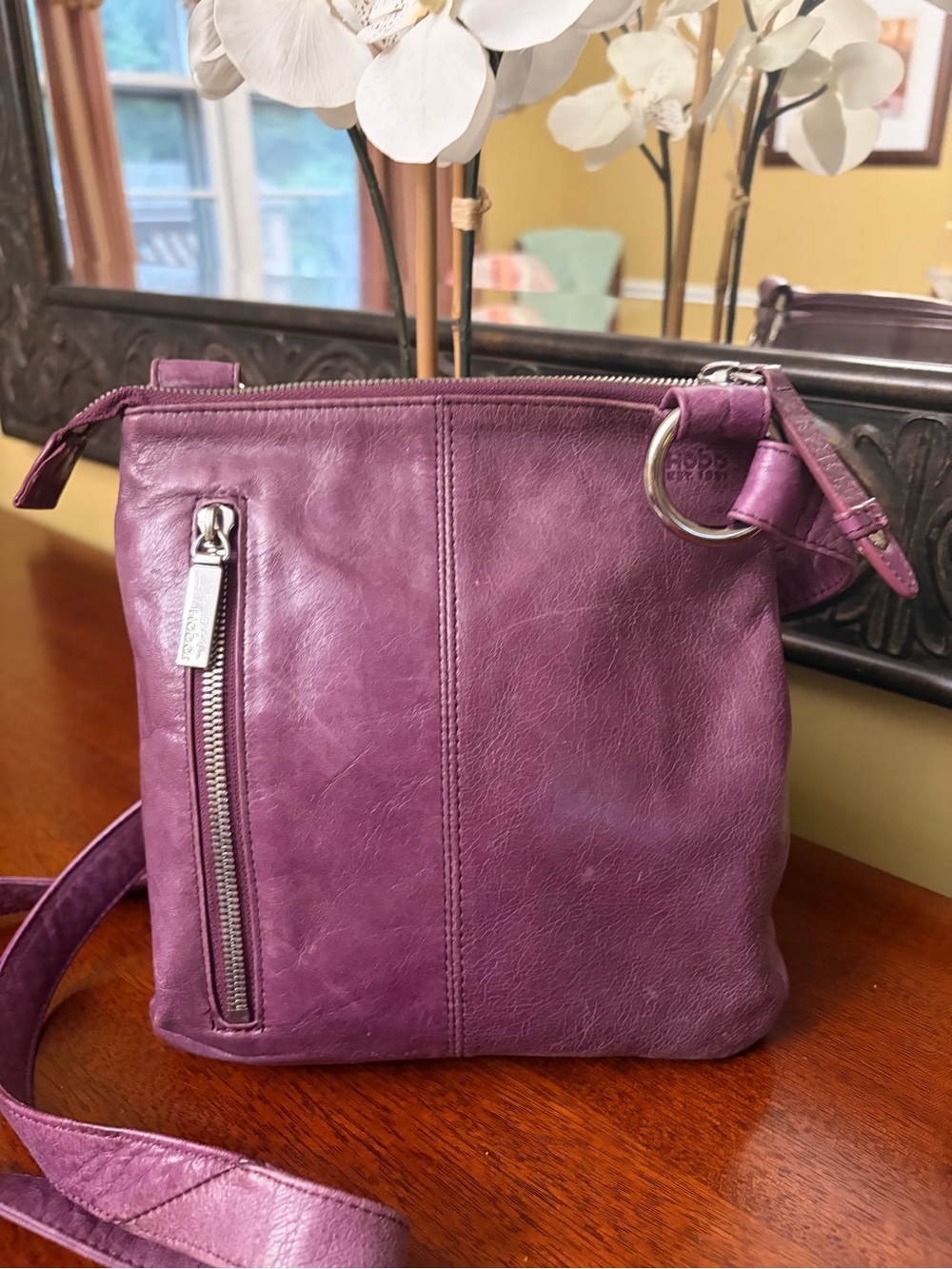 HOBO Purple Leather Crossbody with Silver Hardware